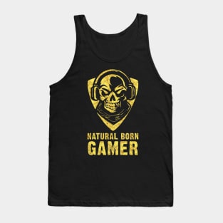 ✪ Natural Born GAMER ✪ Skull with Headphones Abstract Tattoo Style Tank Top